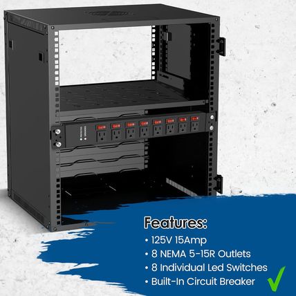 Rack Mount Power Strips,8 Outlet Strips Surge Protector with Individual Switches