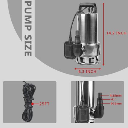 1.5HP 4250 GPH Stainless Steel Sump Submersible Clean Dirty Heavy Duty Drain Wat