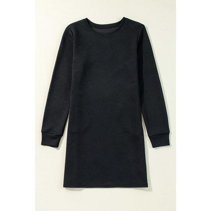 Black Solid Color Textured Long Sleeve Shift Dress