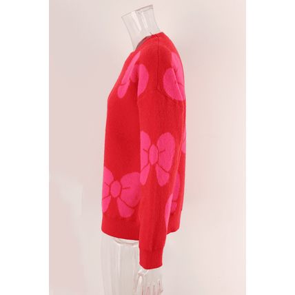 Fiery Red Valentine Bowknot Knitted Round Neck Fashion Sweater