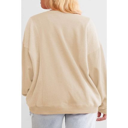 Apricot Loose Patchwork Crewneck Plus Size Sweatshirt