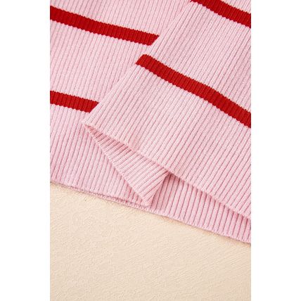 Rose Stripe Striped Scalloped Edge U Neck Sleeveless Sweater Vest
