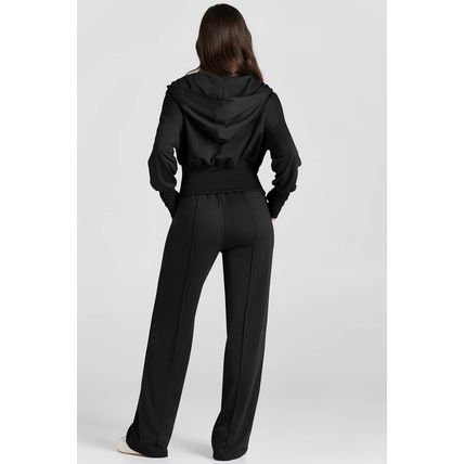 Black Double Zipper Hooded Jacket and Sweatpants Active Set