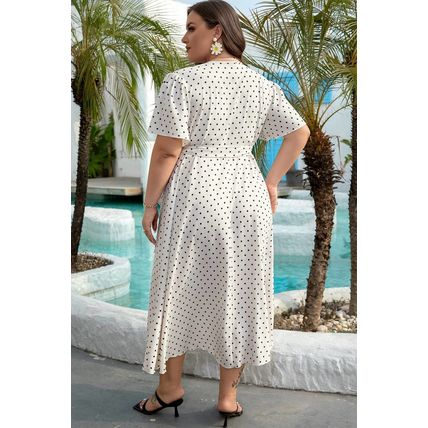 Khaki Polka Dot Surplice V Neck Tied Waist Flutter Sleeve Flowy Plus Size Midi D