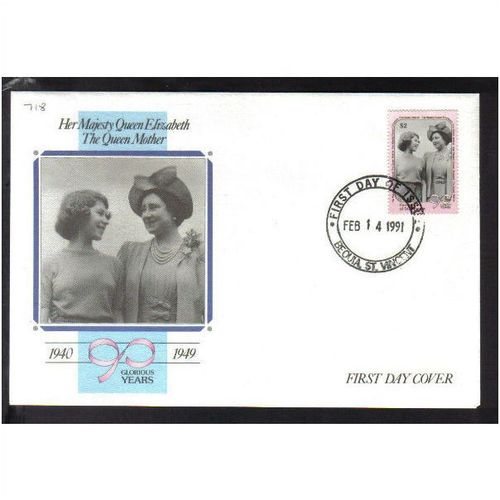 1990 GRENADINES OF ST VINCENT QUEEN MOTHER 90TH BIRTHDAY FDC SG718