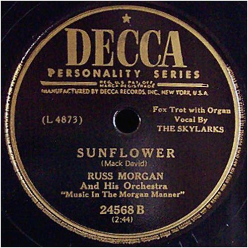 Decca 78 #24568 - Russ Morgan Orch. - "Cruising Down The River" & "Sunflower"