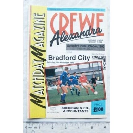 1990 programme Crewe Alexandra FC v. Bradford City