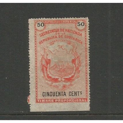 Costa Rica 50c Orange Fiscal Treasury Stamp / Cinderella