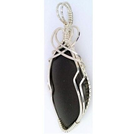 Black Jade Sterling Silver Wire Wrap Gemstone Pendant 65