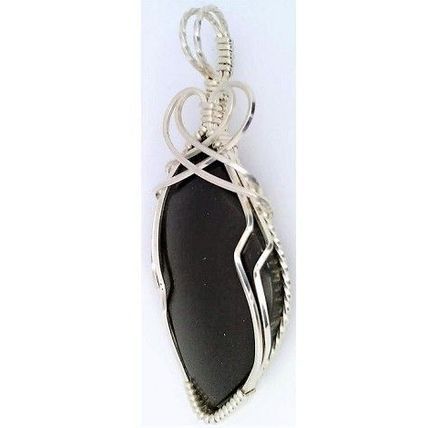 Black Jade Silver Wire Wrap Pendant 65