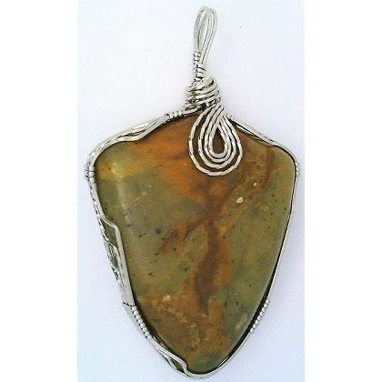 Picture Jasper Stainless Wire Wrap Gemstone Pendant 3