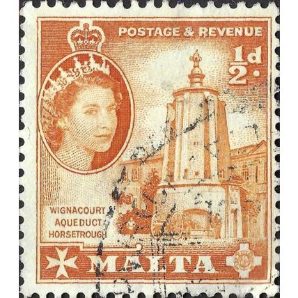 MALTA, Wignacourt Aqueduct Horsetrough, Floriana, orange 1956, ½d