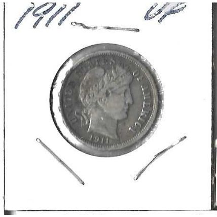 1911 US Silver Barber Dime VF