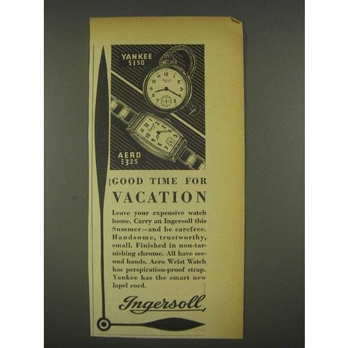 1936 Ingersoll Yankee and Aero Watch Ad - Vacation