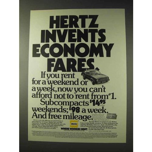 1979 Hertz Rent-a-Car Ad - Invents Economy Fares