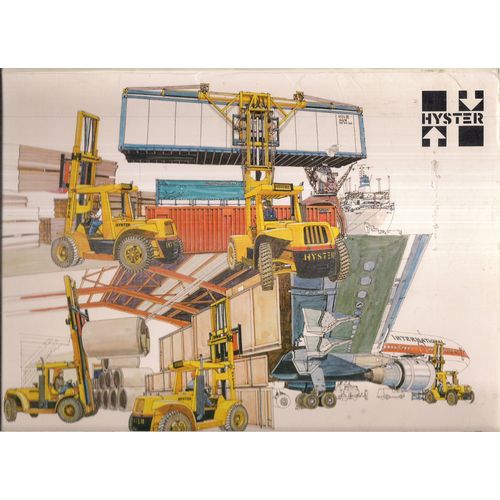 collection of brochures and book for HYSTER FORKLIFTS in a card folder. 1979 =