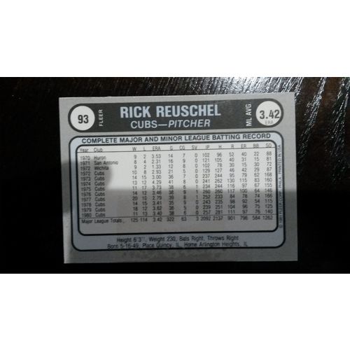 1981 Fleer Star Sticker Card # 093 Rick Reuschel Good (2) Chicago Cubs