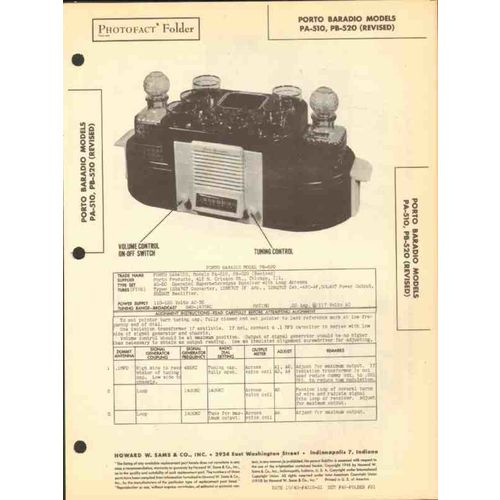 BARADIO models PA-510 PB520 AM radio receiver Sams Photofact manual
