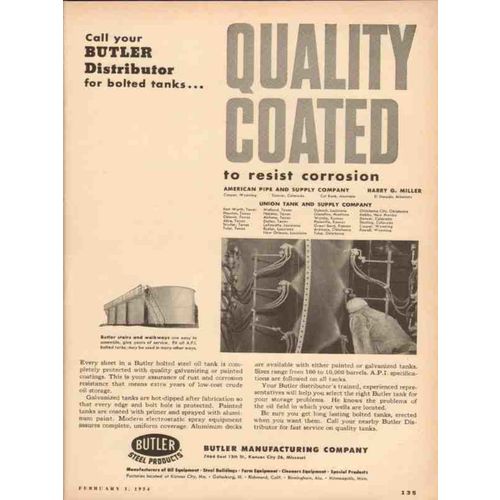 BUTLER MFG COMPANY 1954 Quality coated resist vintage ad