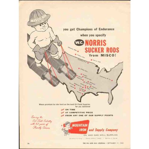 MOUNTAIN IRON SUPPLY COMPANY 1962 Champions Endurance oil vintage ad
