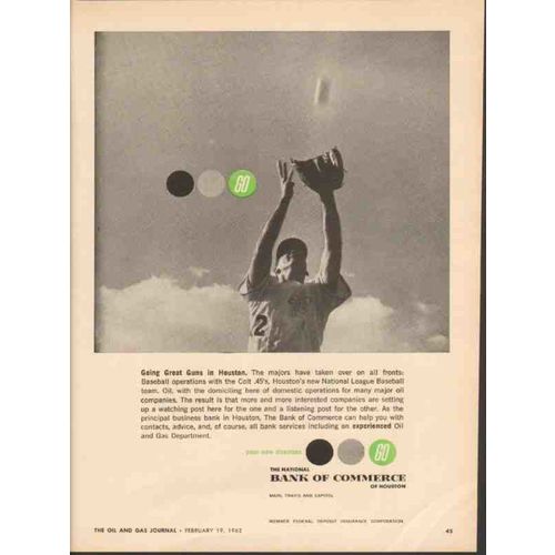 NATIONAL BANK OF COMMERCE 1962 Houston TX Colt 45 baseball vintage ad