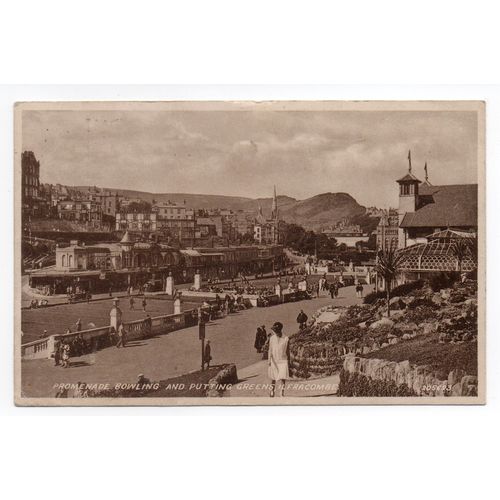 POSTCARD PROMENADE BOWLING & PUTTING GREENS ILFRACOMBE DEVON POSTED 1947 (3592)
