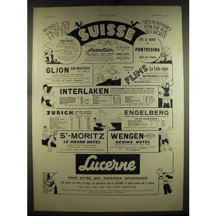 1932 Lucerne Switzerland Tourism Ad - in French - Passez vos vacances d'ete