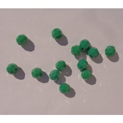 12 Czech Green Faceted Round Glass Beads 8mm Opaque Vintage Jewelry Making bd112