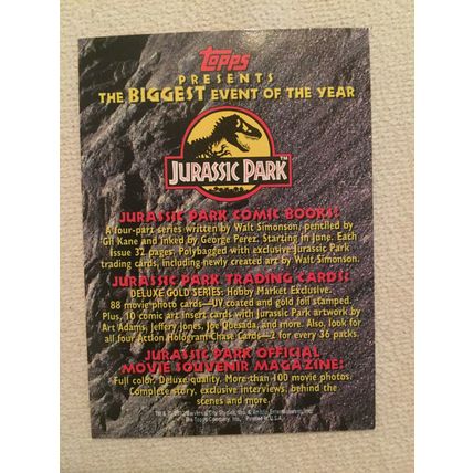 Jurassic Park promo card "T-Rex", Topps 1992
