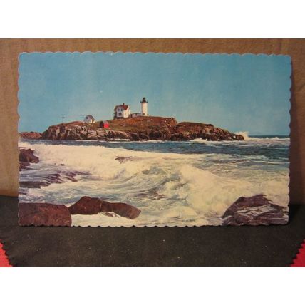 NUBBLE LIGHT YORK HARBOR, MAINE, used postcard 1984 olympic BASKETBALL stamp =
