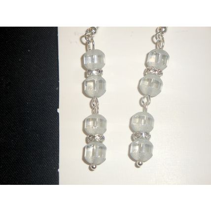 Beautiful etched clear hint of blue crystal glass swing earrings
