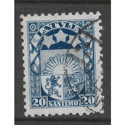 LATVIA 1921 LATVIAN COAT OF ARMS 20s BLUE SG 107 FINE USED