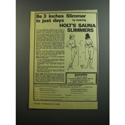 1973 Holt's Sauna Slimmers Ad - Be 3 inches slimmer in just days by wearing