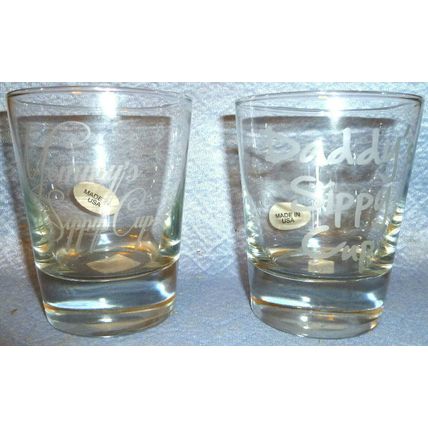 SET OF 4 NEW SUSQUEHANNA COCKTAIL GLASSES HIS HERS MOMMY'S DADDY'S SIPPY CUP