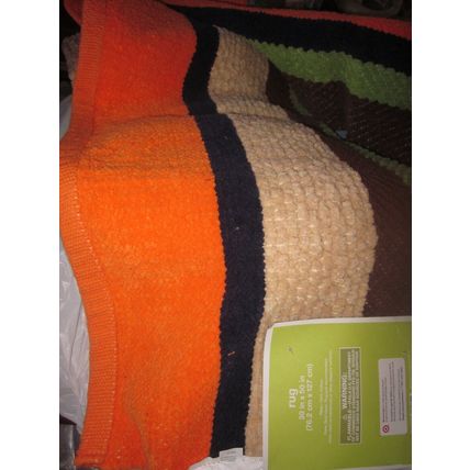 Circo Chenille Accent Rug 100% Cotton 30 x 50 orange brown green stripes