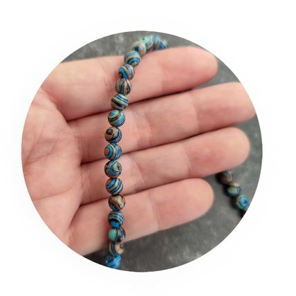 Blue Dyed Malachite 6mm Natural Stone Beads String Avg 64 Beads 15" long NB5