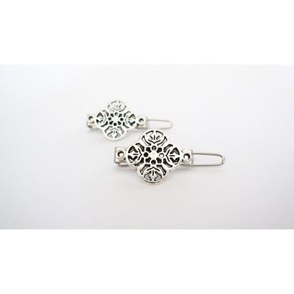 Extra tiny small silver metal floral shape hair pin clip barrette (set of two)