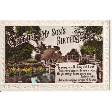 Vintage GB Embossed Birthday Card - Greeting My Son's Birthday