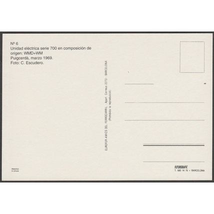 Unidad Eléctrica Serie 700 en Puigcerdà - Amics del Ferrocarril Tarjeta Postal