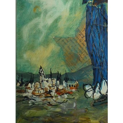 Vintage 1978 Oil Painting and Collage, Happy Clown, Signed Kovetz 48.7 x 33.8 cm