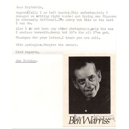 Ben Warriss Comedian Small Hand Signed Photo & Personal Letter