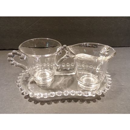 Imperial Candlewick Creamer & Sugar Bowl with Tray Clear Glass