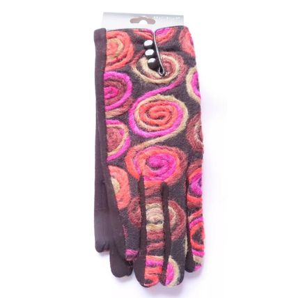 Ladies Pink Swirls Gloves with Black Buttons & Back Christmas Gift