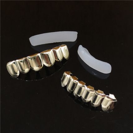 18K Gold IP Plated STAINLESS STEEL GRILLZ Top & Bottom Mouth Teeth Hip Hop Grill