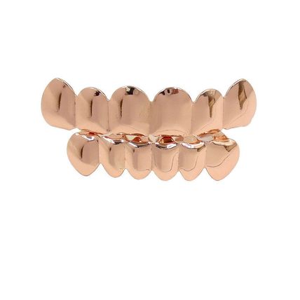 18K Gold IP Plated STAINLESS STEEL GRILLZ Top & Bottom Mouth Teeth Hip Hop Grill