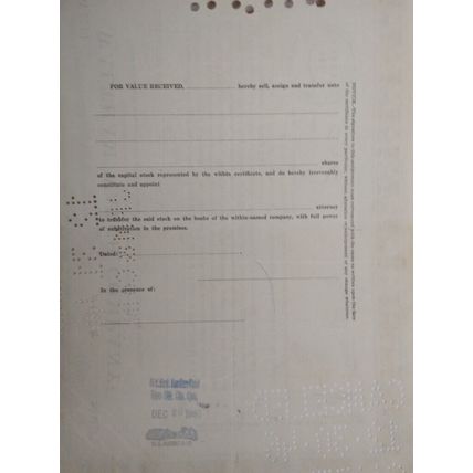 Vintage 1946 Certificate 100 Shares Waltham Watch Co , Signed, 20.5 x 30.5 cm