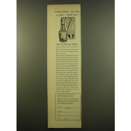 1961 Parfums Weil Antilope Perfume Advertisement - a gift With love