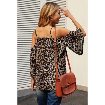 Leopard Cold Shoulder Blouse