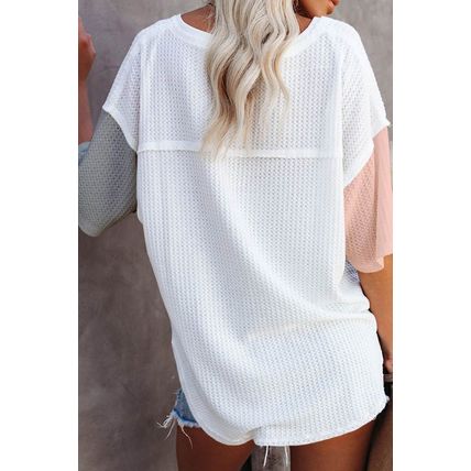 Multicolor Waffle Colorblock Long Sleeve Oversized Top