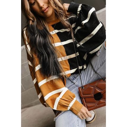 Stripe Oversized Contrast Printed Dropped Shoulder Top